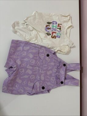 Bass Pro Shops Girls Purple Overall Shorts with Cream Graphic Onesie